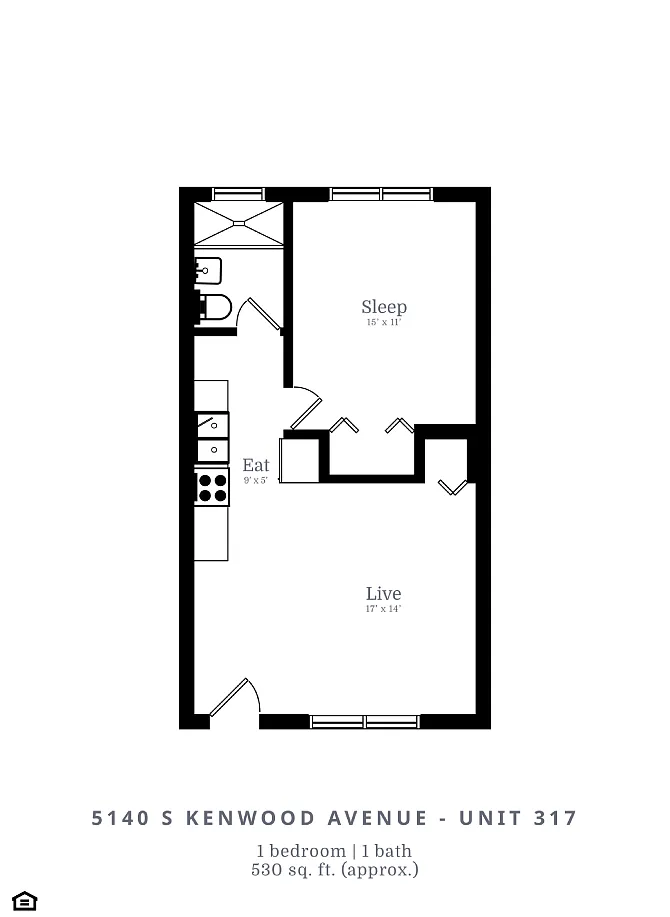 Floor plan 1 Bed | 1 Bath (B1)