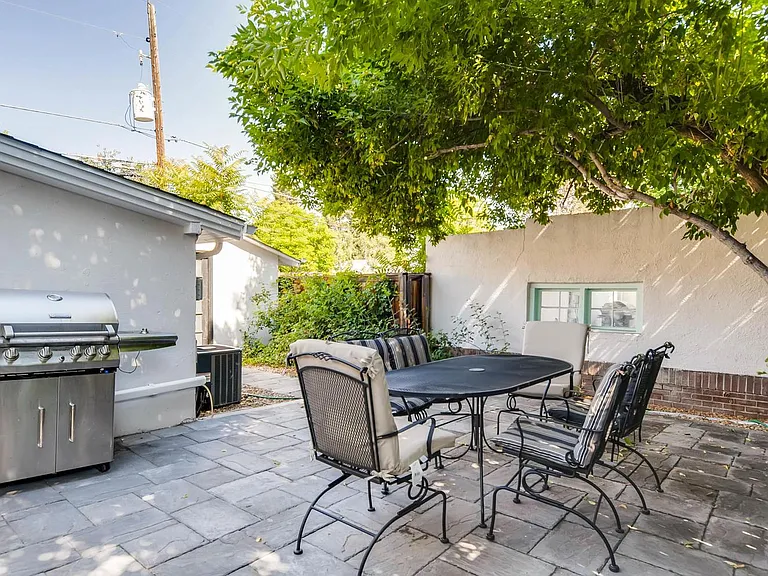 Private entertaining patio space of sliding glass door in the living room