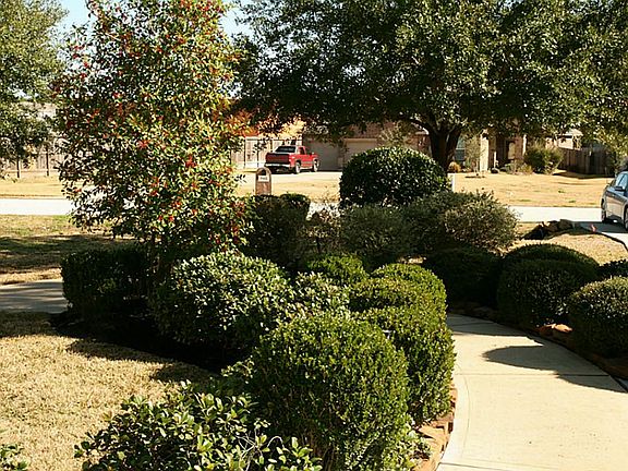 Lush And Mature Landscaping With A Quaint Sitting Area In The Front Yard