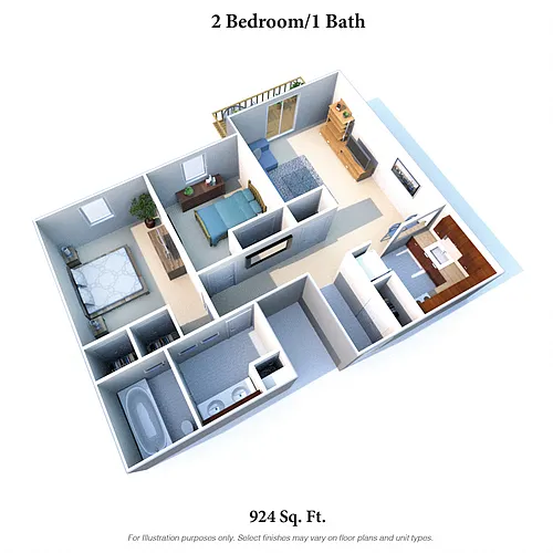 Floor plan Two Bed, One Bath