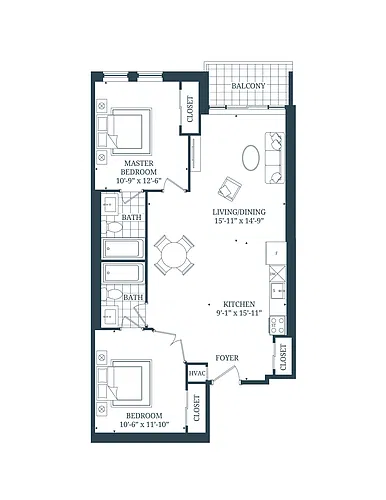 Floor plan 2 Bedroom 2 Bed 2 Bath 4