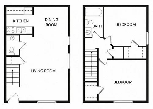 Floor plan 2 Bed 1.5 Bath Townhome