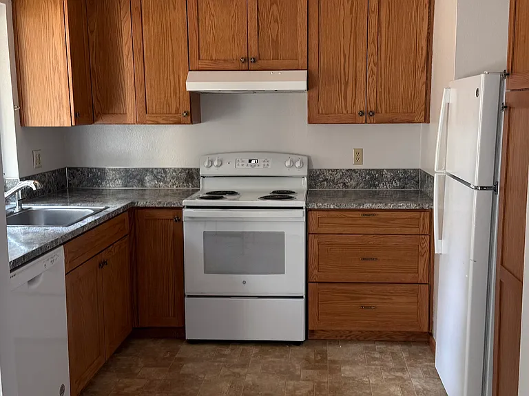 Recently Remodeled Kitchen including stove/oven, refrigerator, and dishwasher.