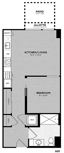 Floor plan 1 Bed - 1 Bath | Bogle A01