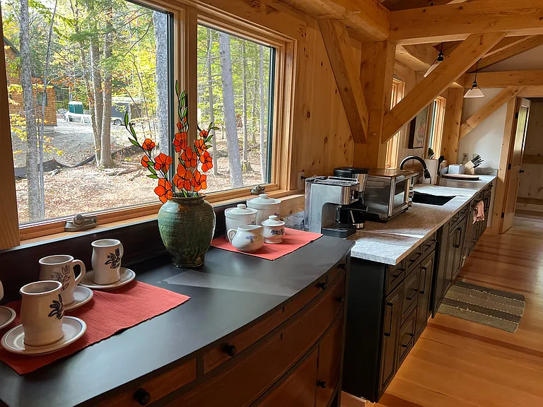 The kitchen area with the pantry at the end.