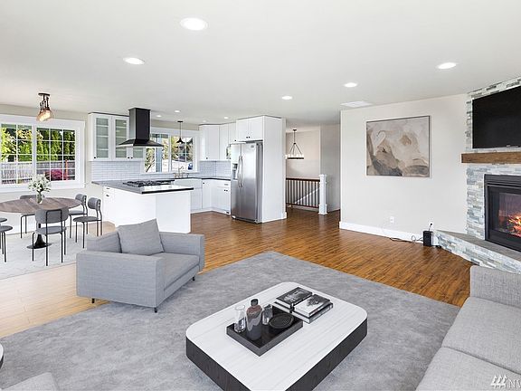 Great room--virtually staged.