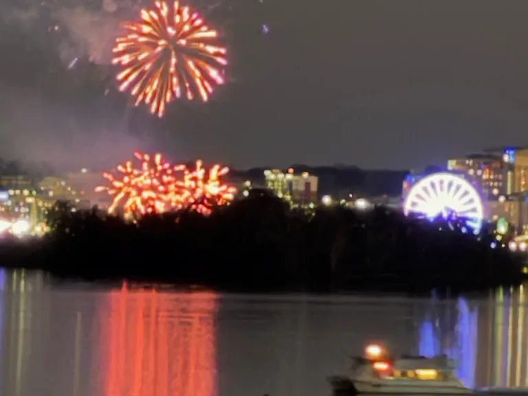Fireworks seen from private balcony