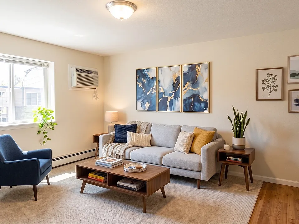 Step into the inviting living area of Green Grove Apartments, featuring a spacious layout with modern decor and abundant natural light. This is the perfect setting for relaxation and comfort. Explore your new home today!