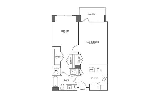 Floor plan One Bedroom One Bath (745 SF)