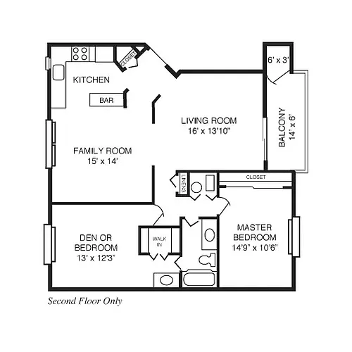Floor plan 2 Bed/1 Bath-Up
