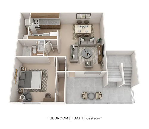 Floor plan One Bedroom- 629 sqft