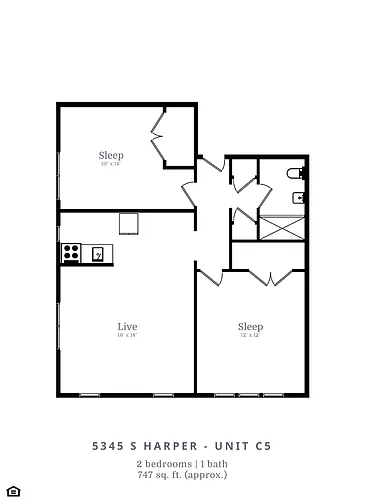 Floor plan 2 Bedroom, 1 Bathroom (C5)