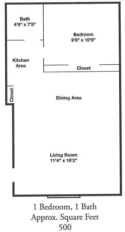 Floor plan 1 Bed, 1 Bath, Treetop