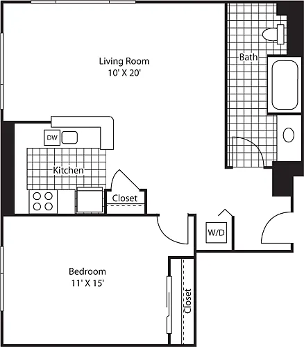 Floor plan One Bedroom 802 Unit 540