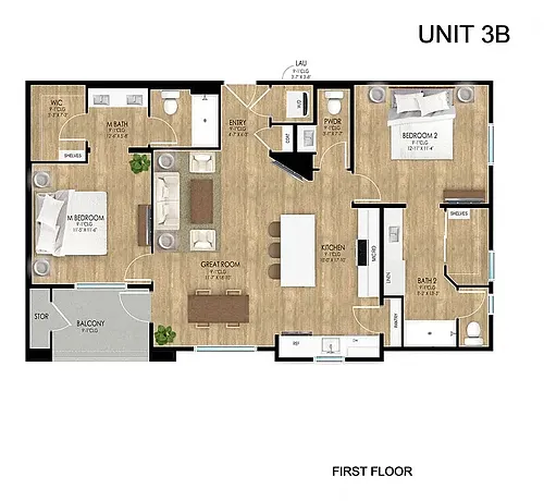 Floor plan 2BD, 25BTH