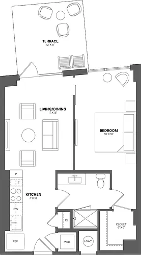 Floor plan 1 Bed/1 Bath-A6