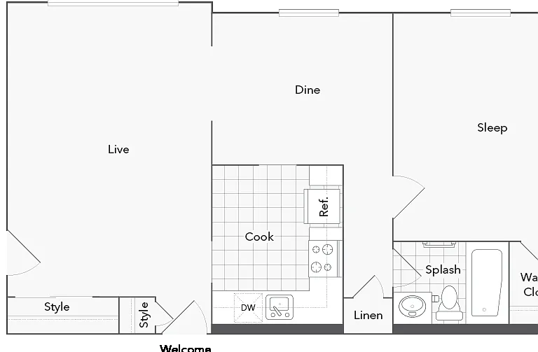 Adams 1-Bedroom Floorplan Adams 1-Bedroom Floorplan