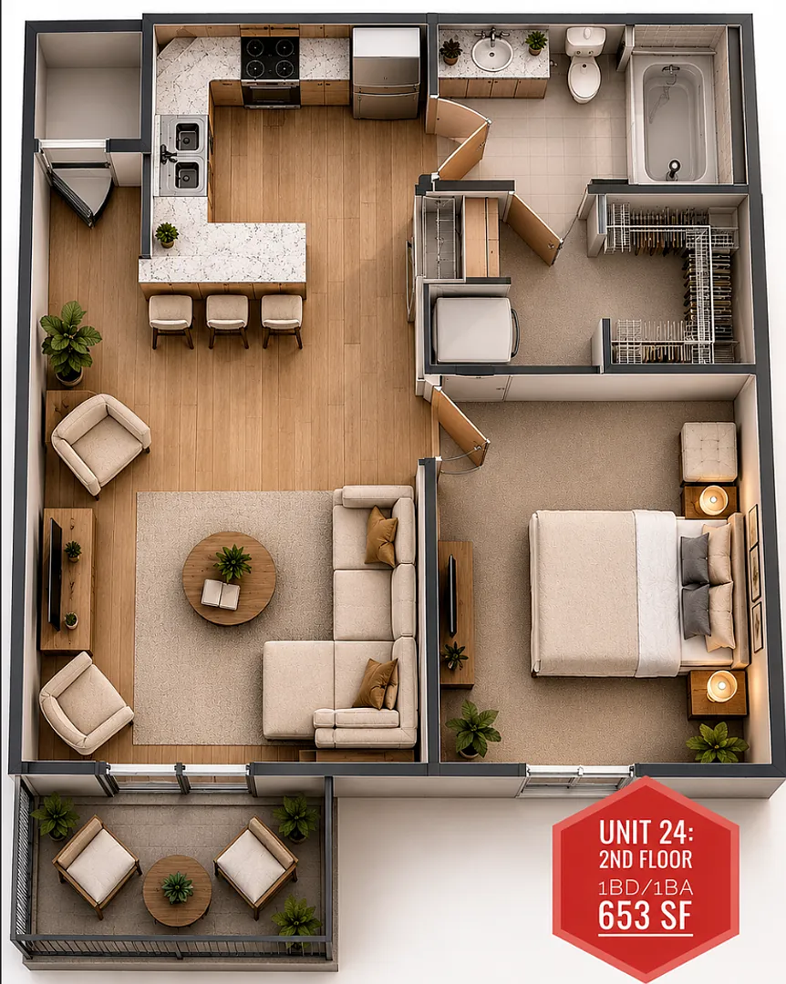 1 BD 1 BA 2nd Floor w/ woods view — Photo 3