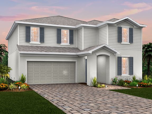 The Sandhill, a two-story home with a 2 car garage, shown as Home Exterior FM2B