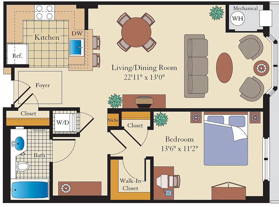 Floor plan 1 Bed/1 Bath-A4