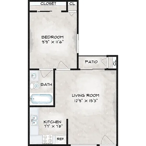 Floor plan One bedroom one bath
