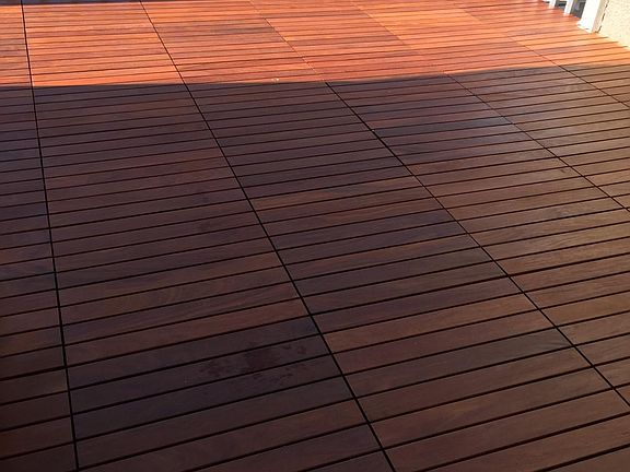 Large teak deck with room for sitting area and bbq