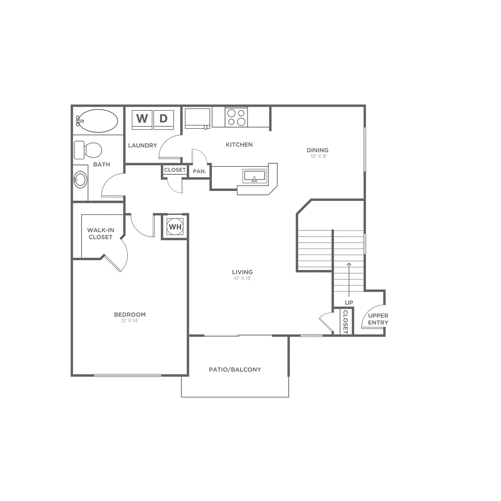Floor plan One Bedroom One Bath (836 SF)