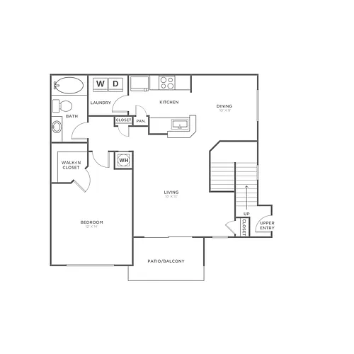 Floor plan One Bedroom One Bath (836 SF)
