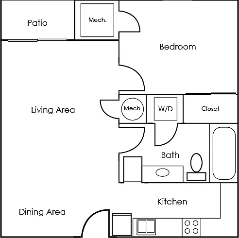 One bedroom, one bath apartment One bedroom, one bath apartment