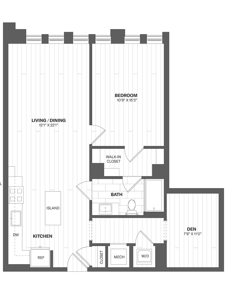 Floor plan 1M - 1 Bed/1 Bath Den