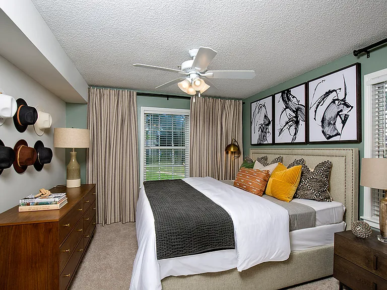 Primary bedroom with ceiling fan