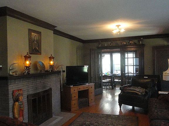 Fireplace, french doors