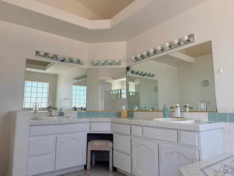 Spacious bath with soaking tub and tile shower