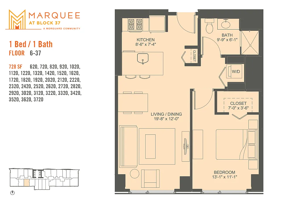 Floor plan 1 Bedroom x 20