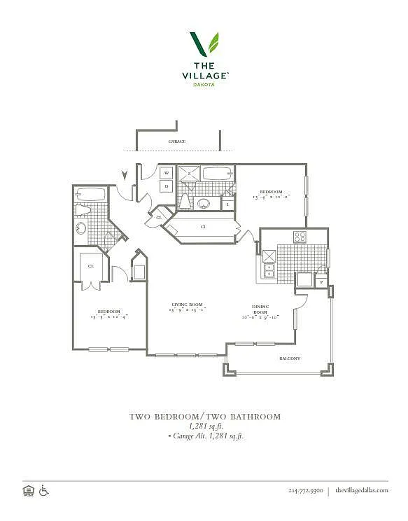 Floor plan Two Bed Two Bath - Unit Sizes Range