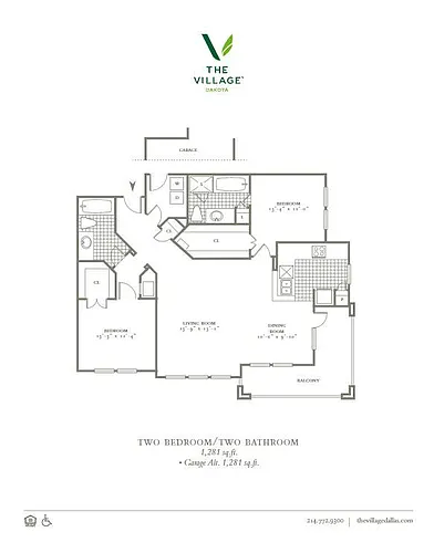 Floor plan Two Bed Two Bath - Unit Sizes Range