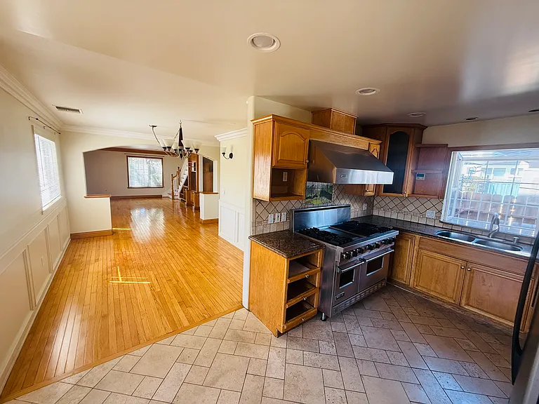 view from kitchen towards dining room and living room