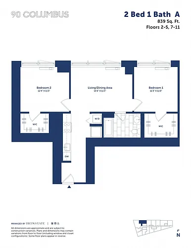 Floor plan 2 Bed 1 Bath A