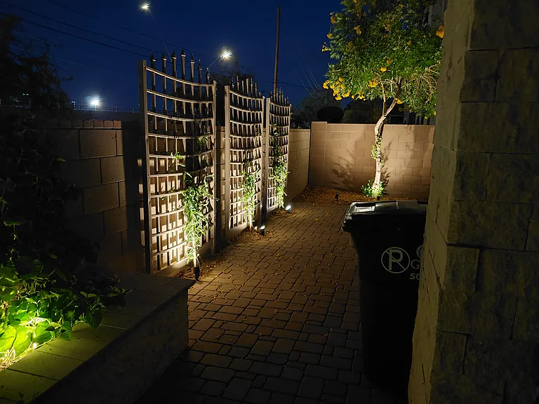Backyard with night lighting
