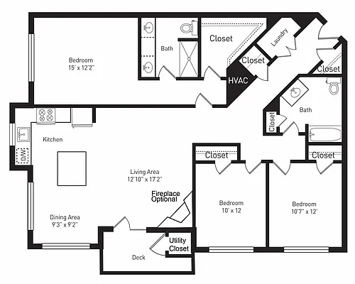 Floor plan 3 Bedroom 2 Bath (F1)
