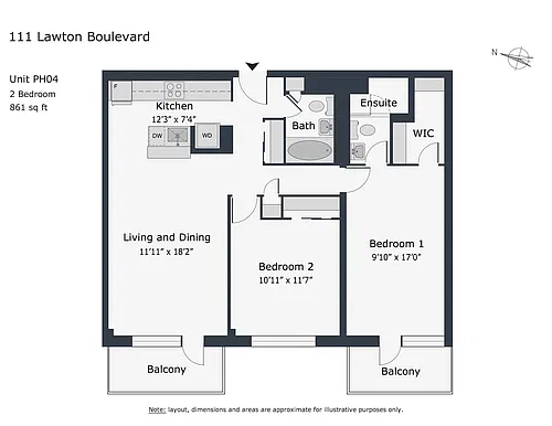 Floor plan 2 Bedroom - unit PH04