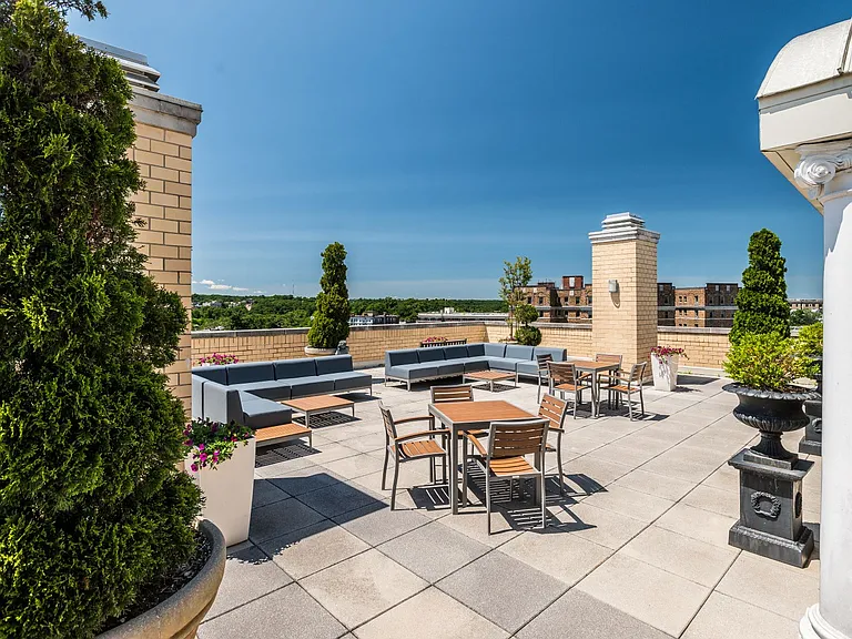 Rooftop deck with seating area