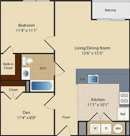 One Bedroom One Bath with Den (752 SF) One Bedroom One Bath with Den (752 SF)