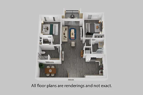 Floor plan Two Bedroom + Two Bathroom 1260 sf