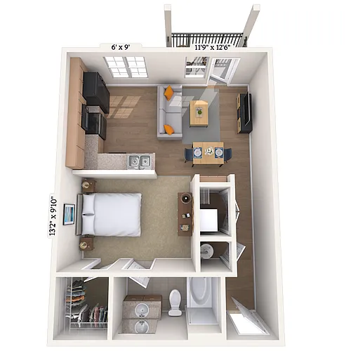 Floor plan Studio 0x1 621-658 SF