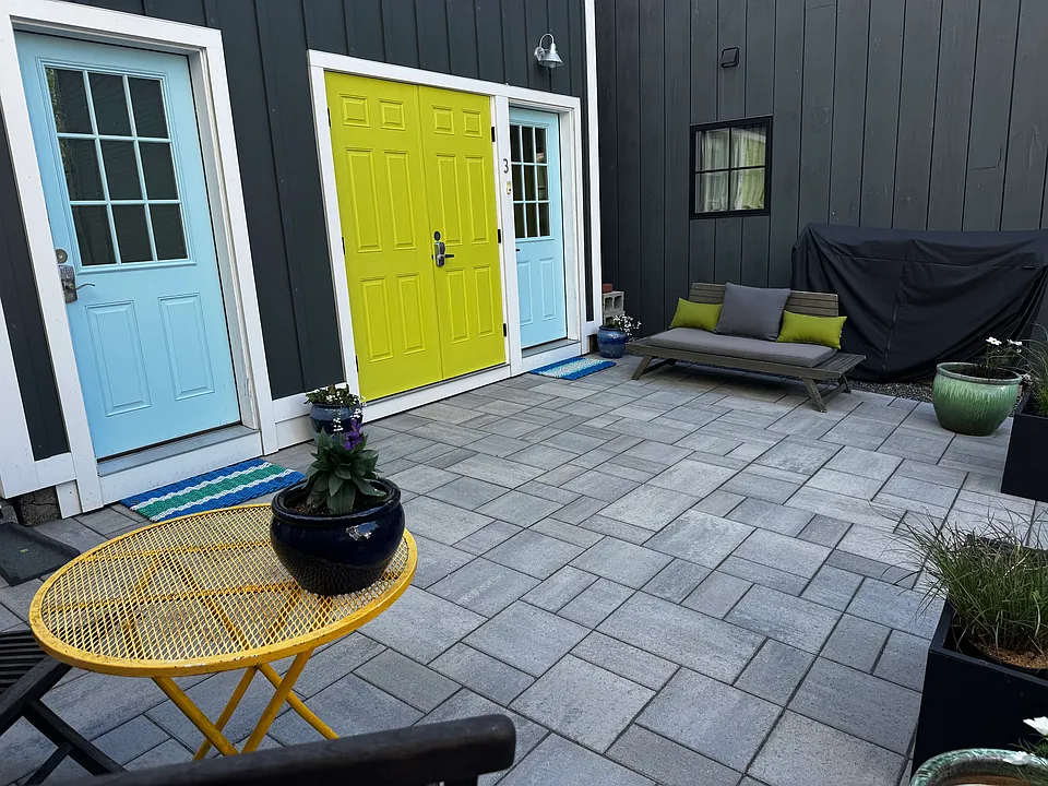Outdoor patio with seating.