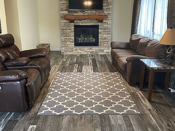 Living room and fireplace
