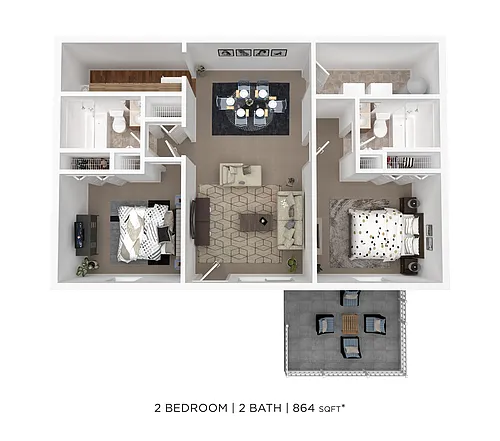 Floor plan Two Bed Two Bath Open
