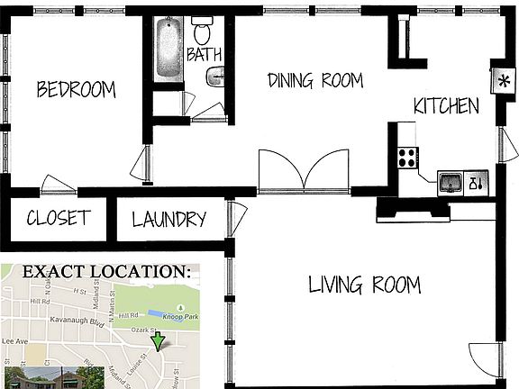 Floor plan for 1315 Kavanaugh, Apartment 7. (NOTE: approximate, not exactly to scale!)