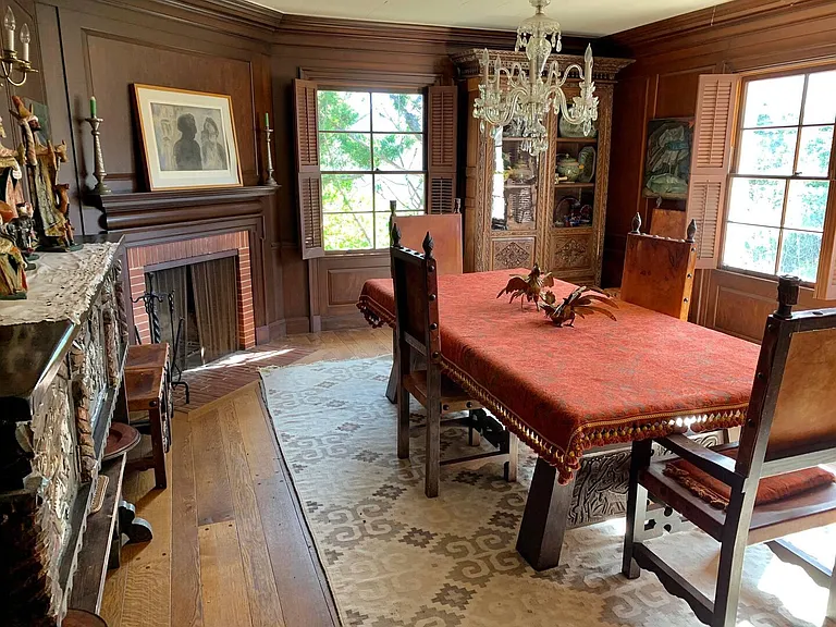 Formal dining room with fireplace